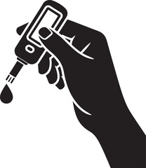 Hand silhouette performing blood glucose test with lancing device