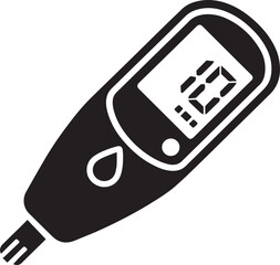 Black and white icon of a blood glucose meter