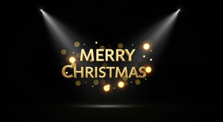 Spotlit golden 'Merry Christmas' text with bokeh