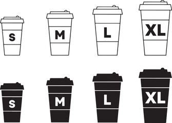 Coffee Cup Size Drink Takeaway Icon Vector Set