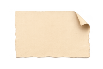 Vintage blank paper with torn edges and curled corner providing copy space on transparent background