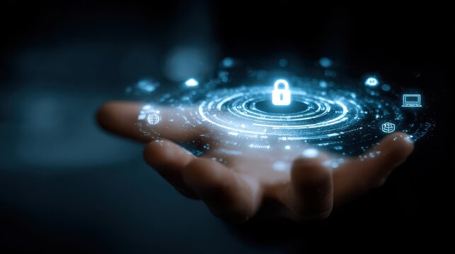 Protecting digital security a glowing lock held in a human hand