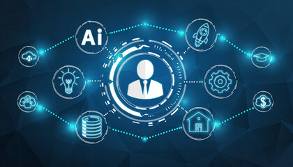 Innovative Minds & The Digital Landscape: A futuristic illustration capturing the essence of artificial intelligence, interconnected networks, and a central human figure.