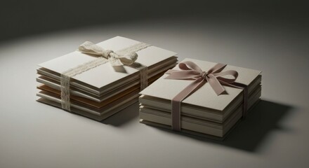 Two stacks of cards tied with elegant ribbons