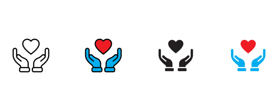 Care and love icon set vector on white background.  love, charity, support, help, kindness, compassion, donation, aid, generosity, icon. vector illustration.