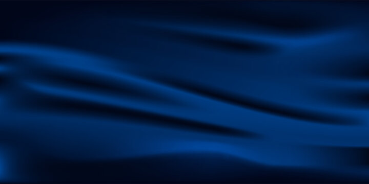 Black blue abstract background. Silk satin. Curtain, drapery. Shiny fabric. Dark. Wavy soft pleats. Navy blue elegant luxury background. Liquid wave effect. Gradient. Christmas. Festive.