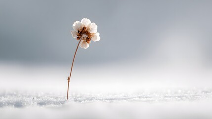 A Delicate White Flower Blooming Through the Pristine Cold Snow