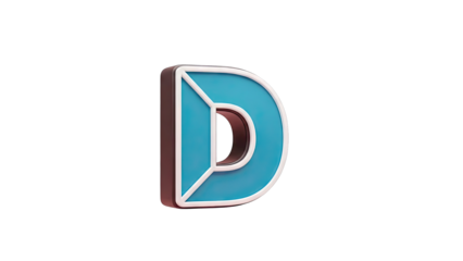 3D Blue Letter D with White Outline and Dark Brown Edging