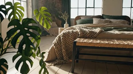 Serene Bedroom Retreat With Natural Light And Plant Life Accentuating A Cozy Haven