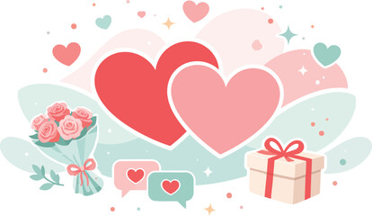 Abstract Minimalist Overlapping Hearts with Floral Petal Frame