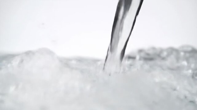 Pure water pouring into a clean pool, creating refreshing ripples and bubbles.