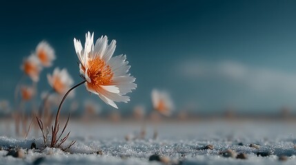 A Delicate White Flower Blooming Through the Pristine Cold Snow