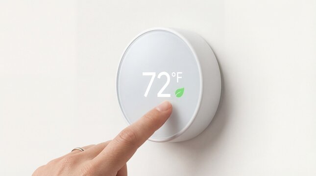 Hand adjusting smart thermostat to 72 degrees Fahrenheit