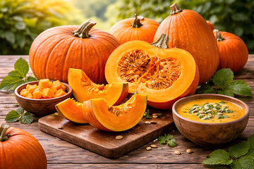 pumpkin on a wooden table