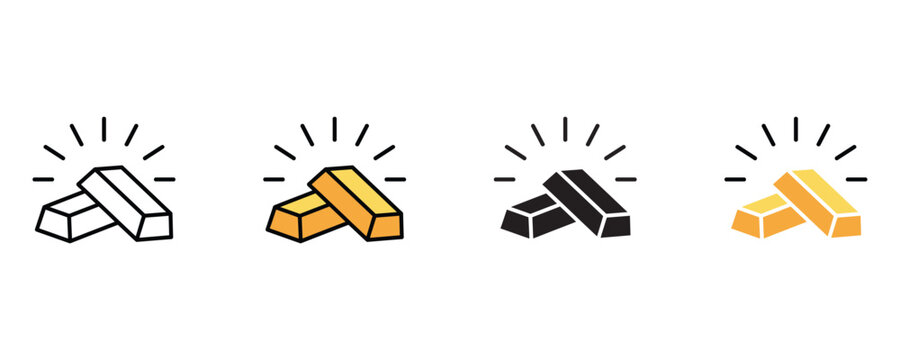 Golden and silver bar icon set vector on white background. , metallic, valuable, rich, affluent, opulent icon. vector illustration.