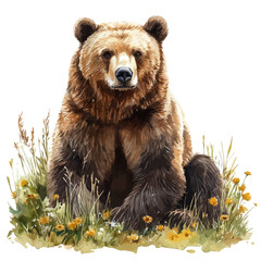 Obraz premium Bear, watercolor artwork with bold brush accents and dynamic composition, isolated on a white background.
