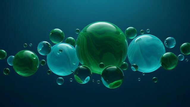 Abstract underwater scene with green bubbles