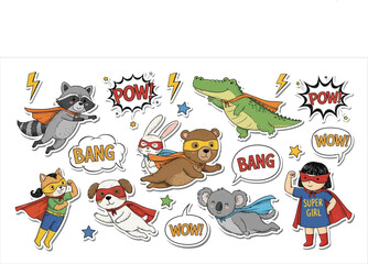 Fototapeta premium Superhero cute sticker collection.eps