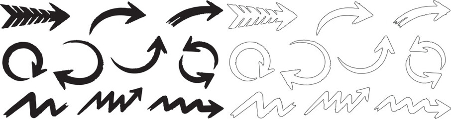 collection of hand drawn arrows and curved symbols