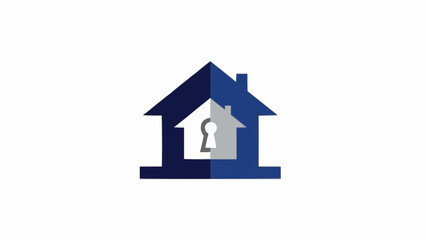 Fototapeta premium Blue house icon with a keyhole inside representing security.