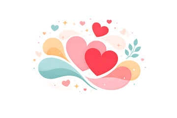 Abstract Minimalist Hearts with Colorful Flowing Waves and Sparkles