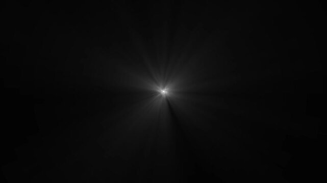 Abstract dark background with centra white light glow and flare. Minimalist cinematic background with light focal point on black. Modern corporate graphic background with bright center.