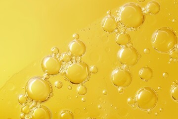 Close up of golden bubbles forming an abstract pattern on a yellow liquid surface
