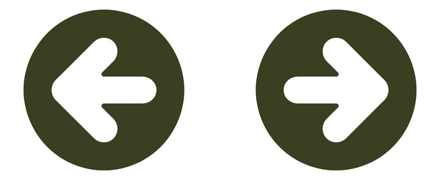 Left and Right Chevron Arrow Icons, minimalist navigation buttons inside dark circles isolated on white for websites, mobile apps, sliders, and interface design.