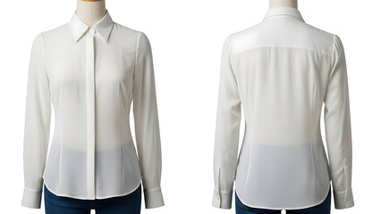 Women s white long sleeve button down collared blouse