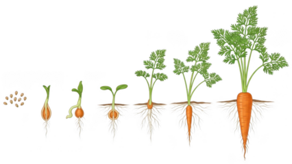 The life cycle of a carrot from seed to maturity