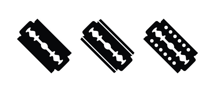 Razor Blade Icon Set &ndash; Sharp Shaving Blade Silhouette Collection