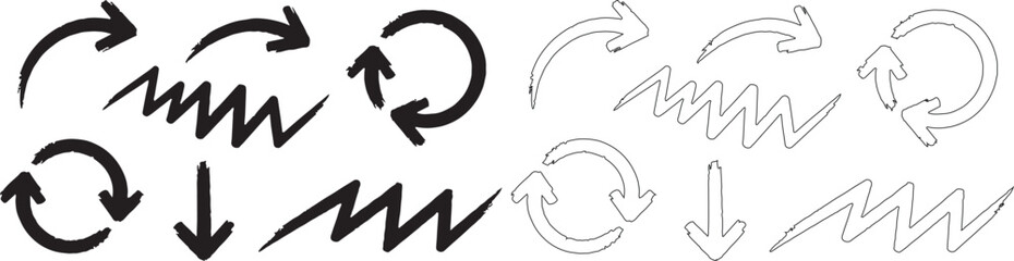 hand drawn arrows and curved pointers in black and gray