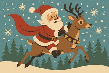 Fototapeta premium Pine white sleigh retro red green icon cranberry characters vector santa riding