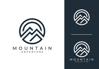 simple line mountain circle logo design inspiration