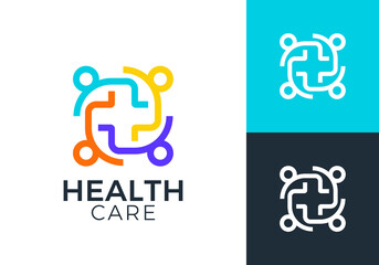 people with plus health care logo. family community teamwork vector design concept