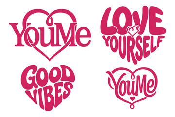 Modern Romantic Creative Decorative Love Typography Design with Heart Elements set