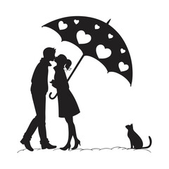 Romantic couple under heart-shaped umbrella