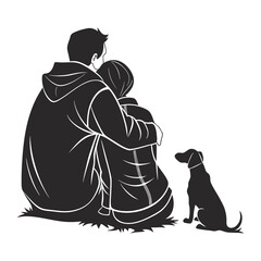 Couple with dog silhouette