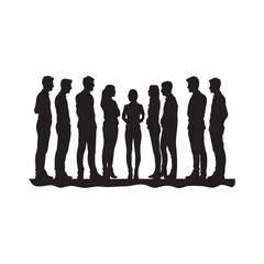 Silhouette of Diverse Group of People Standing in a Line vector illustration