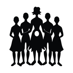 Silhouette of Five Women in Dresses with Central Figure Highlighted group