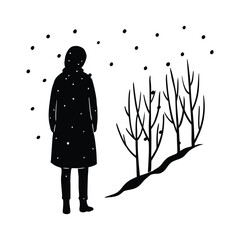 Silhouette of Person Standing in Snowfall Near Bare Trees winter