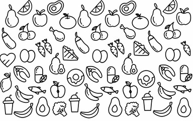 Set of fruits and vegetables icons for healthy food