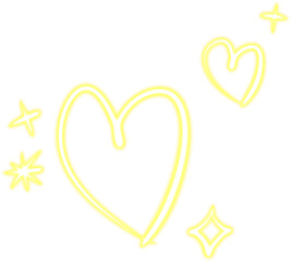 Yellow Neon Heart Light Doodles with Sparkles &ndash; Glowing Love Elements