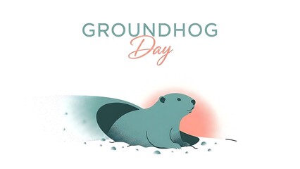Groundhog day celebration with cartoon groundhog