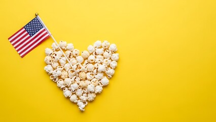 American patriotic popcorn heart on yellow background