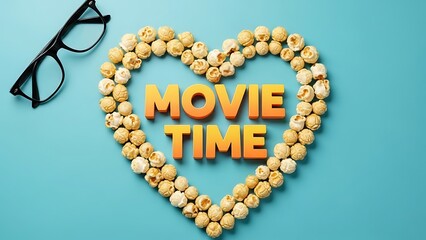 Movie time concept with popcorn and glasses