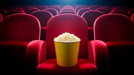 A bucket of popcorn in a movie theater