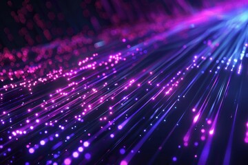 Futuristic optical fiber transferring big data with glowing lines and particles