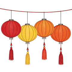 Chinese lanterns hanging on red string for lunar new year celebration and holiday events