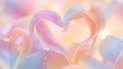 Soft pastel floral petals gently curving into abstract heart shapes, creating a romantic and dreamy pattern with delicate color gradients
